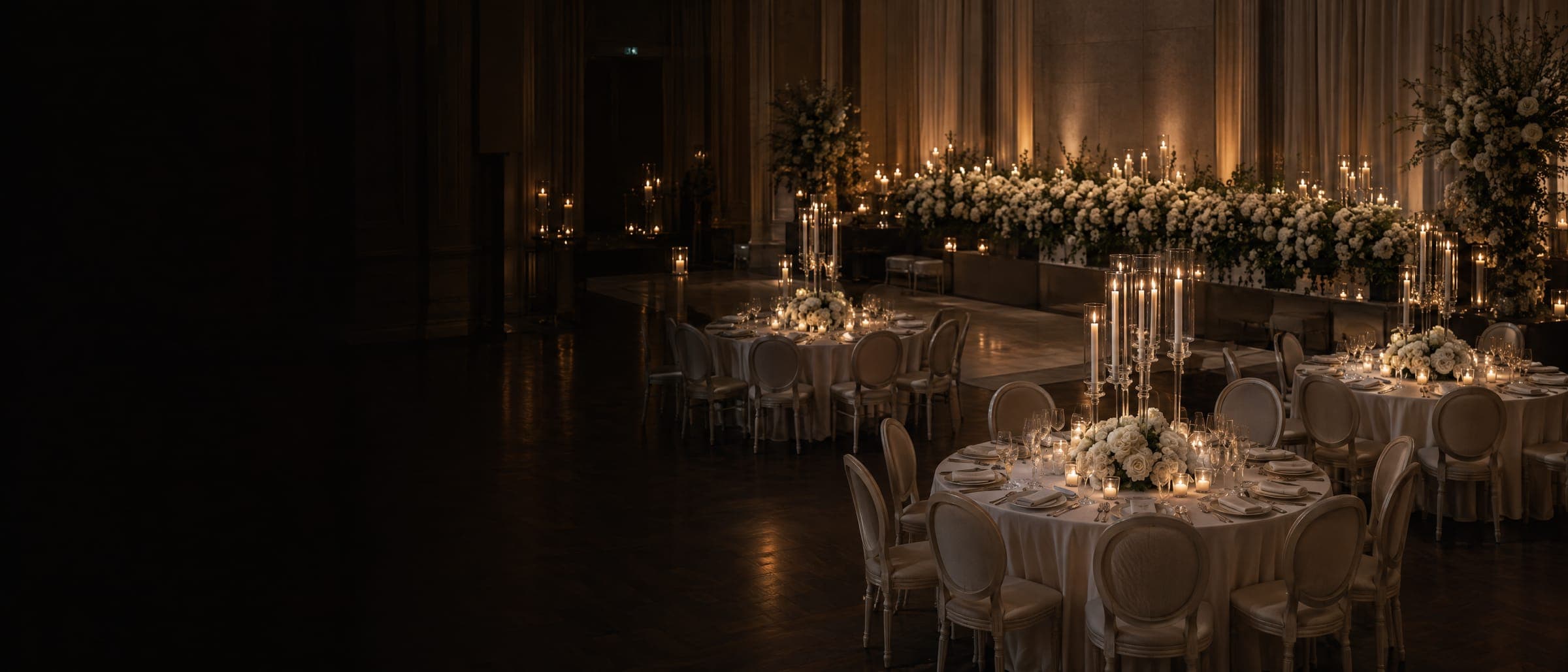 Concept image: a candlelit reception room set before guests arrive